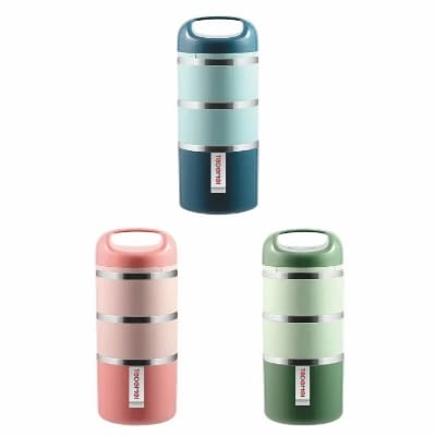 Picture of Tedemei 3.5 layers 1.43L with handle portable leak-proof Filled PU Foam inner stainless steel bowl student bento lunch box Multicolor