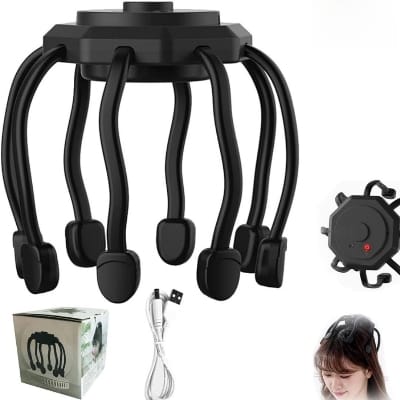 Picture of Electric Head Massager Octopus Scalp Massager Therapy Device Electric Octopus Claw Head Scalp Massager 3 Modes Vibration Massage Therapeutic Head Scratcher Relief Head Fatigue Improve Sleep Octopus Head Vibration Relaxing Massager Black