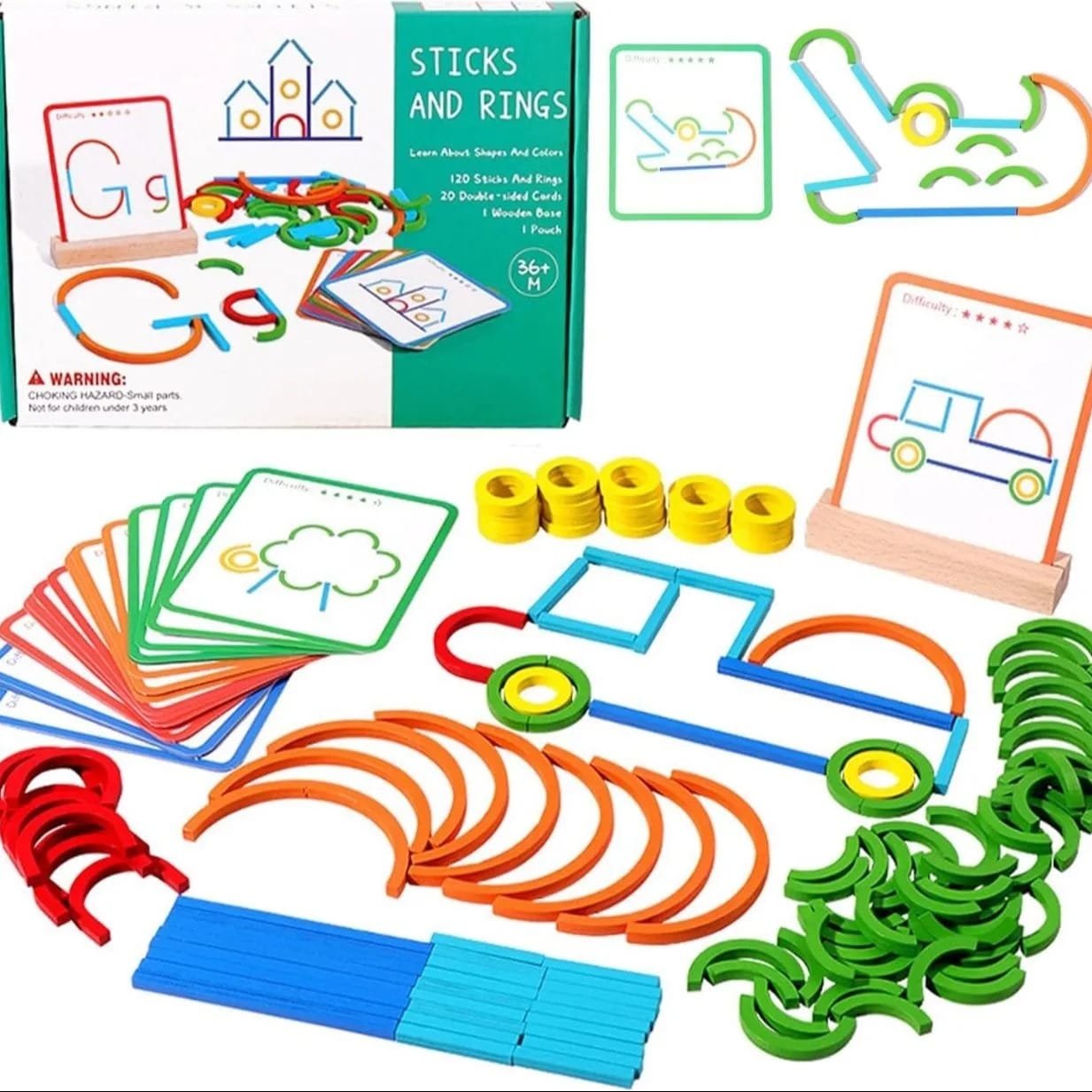 Picture of Wooden Creative Sticks And Rings Puzzle Intelligence Game Montessori Early Childhood Educational Toys For Children 3 Year Old 