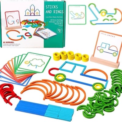 Picture of Wooden Creative Sticks And Rings Puzzle Intelligence Game Montessori Early Childhood Educational Toys For Children 3 Year Old 