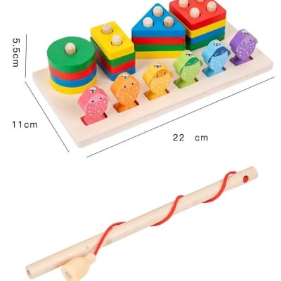 Picture of Wooden Stacking Toys, Shape Sorting Board & Wooden Toddler Fishing Toys, Shape Color Recognition Blocks Matching Puzz Multicolor