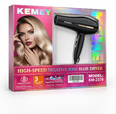 Picture of Kemey-KM-2376/2378 - 3000W ( 2 in ! ) Powerful-Professional-Heavy-Duty-Hair-Dryer-for-Unisex - Black Black