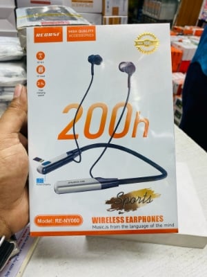 Picture of Regrsi wireless Neckband Bluetooth Earphone RE-NY060 Charging backup 200 Hours Hesdphones(Black)