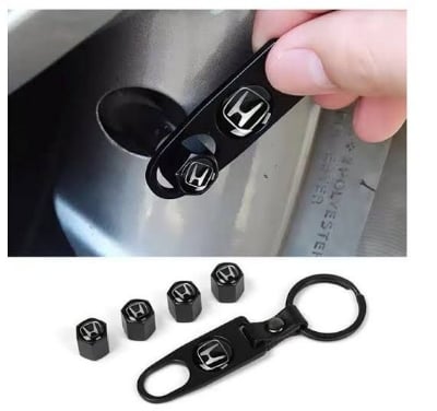 Picture of Air Caps Cover with Keychain for Honda - Black, 4 Pieces