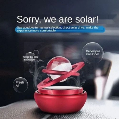Picture of Solar Car Dashboard  Air Freshener Double Ring Perfume 360 Degree Auto Rotating Suspension Red