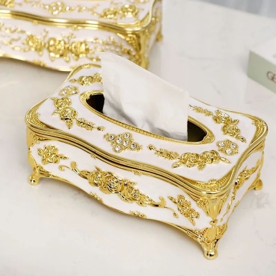 Picture of Car Tissue Box Car Interior Accessories Golden Pearl White European Style Tissue Box
