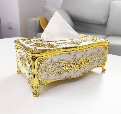 Picture of Car Tissue Box Car Interior Accessories Golden Pearl White European Style Tissue Box