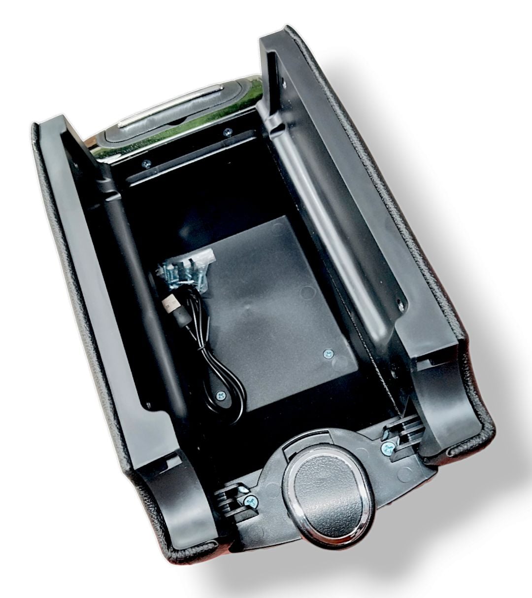 Picture of Black With Chrome Universal Car Console Box With 7 port USB Black