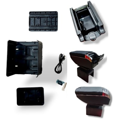 Picture of Black With Chrome Universal Car Console Box With 7 port USB Black