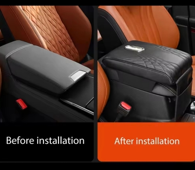 Picture of Car Arm Rest Cushion with Tissue paper pad Car Armrest Cover Leather Car Armrest Box Pad, Arm Rest for Car Console Cover, Auto Armrest Cover New Car Accessories Universal Arm Rest Pads for
