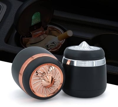 Picture of Car Ashtray LED Light with Lid Ceramic Liner Layered Flame Retardant Heat Insulation Smoke Extinguisher