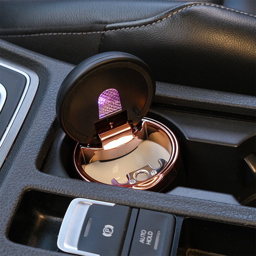 Picture of Car Ashtray LED Light with Lid Ceramic Liner Layered Flame Retardant Heat Insulation Smoke Extinguisher