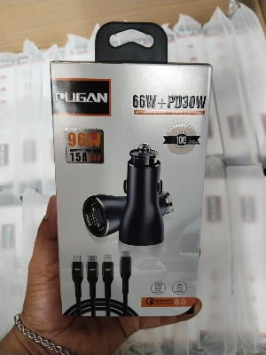 Picture of PUGAN 96W Fast Car Charger | QC6.0 + PD30W | 3-in-1 Cable Black