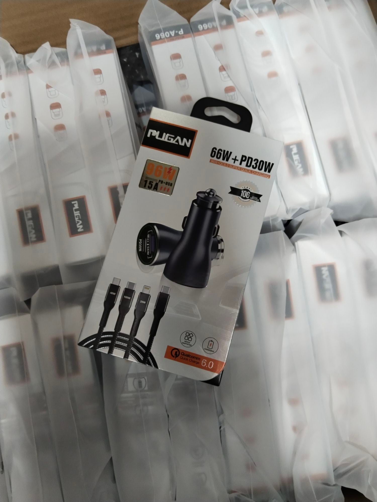 Picture of PUGAN 96W Fast Car Charger | QC6.0 + PD30W | 3-in-1 Cable Black