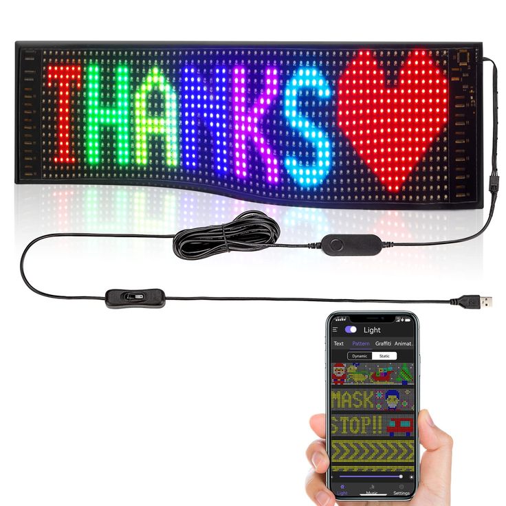 Picture of Smart RGB LED Car Display Board – 14"x4" – App Controlled Scrolling Text Multicolor