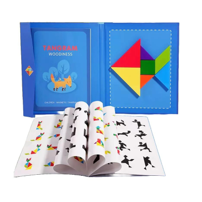 Picture of Magnetic Wooden Tangram Puzzle Book - Educational Brain Teaser Toy for Kids & Adults - Travel Friendly Logic Game