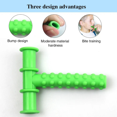 Picture of ORGINAL T Shape Silicone Chewable Oral Motor Chewy Tube Sensory for- Autism Sensory toy  ,ADHD Therapy,  New Born Oral Placement Therapy,Speech Therapy,Gum Muscle Tongue Trainer for Autistic Children Speech Rehabilitation Line Harmonica Vocalization