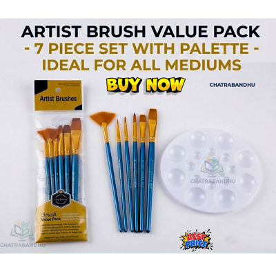 Picture of Artist Brush Value Pack - 7 Pcs Paint Brushes with Mixing Palette for Acrylic & Watercolor Complete Art Set - 7 Blue Handle Brushes + Palette (Ideal for All Mediums)