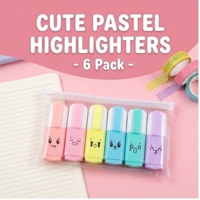 Picture of Mini Capsule Highlighters (Set of 6) - Cute Vitamin Pill Shaped Emoji Marker Pens for School & Kids Gift