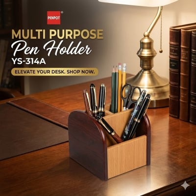 Picture of Penpot Multi Purpose Pen Holder (YS-314A) - Wooden MDF Desk Organizer for Office & Study - Mobile & Stationery Stand