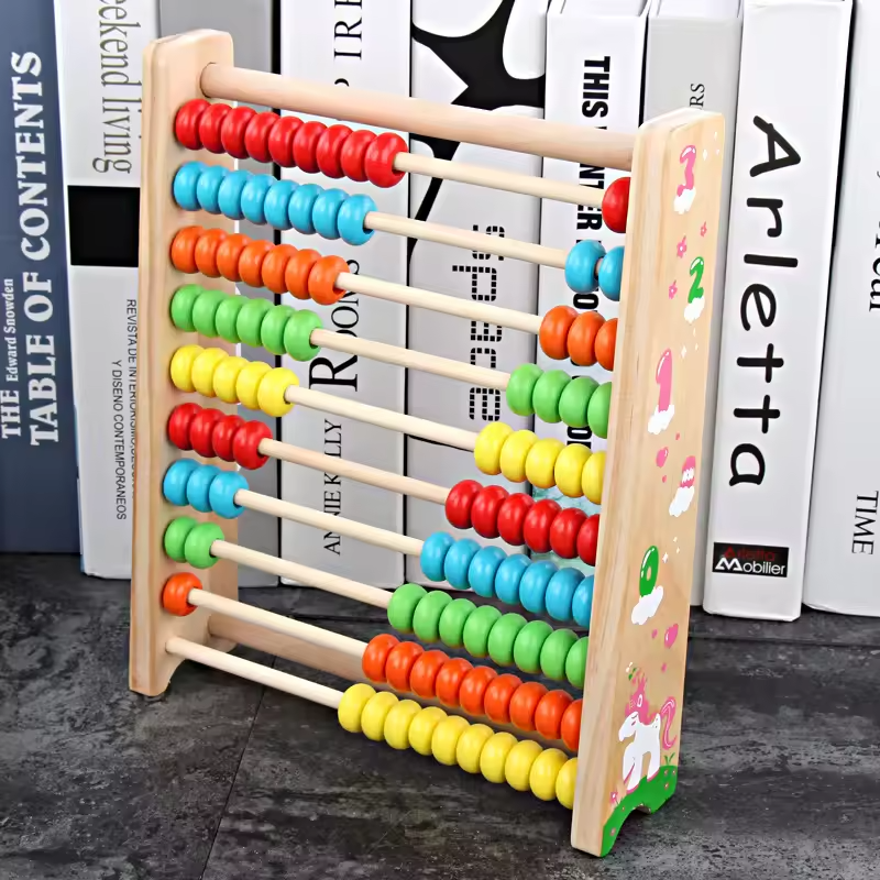 Picture of Wooden Abacus with 10 Rows - Montessori Math Learning & Counting Frame Toy for Kids - Colorful Beads Calculator