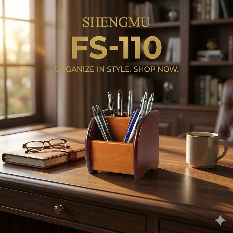 Picture of Shengmu Wooden Pen Holder (FS-110) - Premium MDF Desk Organizer for Office & Study - Pen & Remote Stand