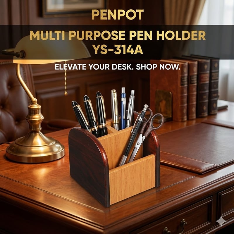 Picture of Penpot Multi Purpose Pen Holder (YS-314A) - Wooden MDF Desk Organizer for Office & Study - Mobile & Stationery Stand