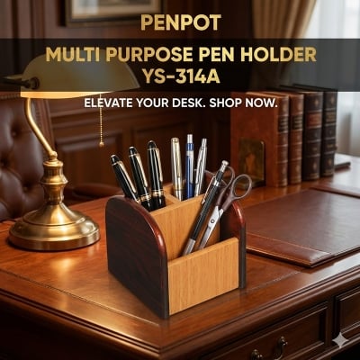 Picture of Penpot Multi Purpose Pen Holder (YS-314A) - Wooden MDF Desk Organizer for Office & Study - Mobile & Stationery Stand