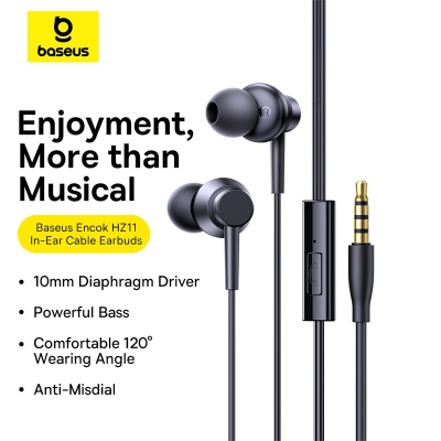 Picture of Baseus Encok HZ11 Aux 3.5mm Jack Wired Earphone, Universal Headset In-Ear Headphone With Mic For Samsung OnePlus Xiaomi Vivo OPPO