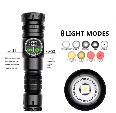 Picture of RUILANG RL-S2305 USB Rechargeable LED Flashlight Alloy Torch with Screen Digital Display Tail Magnet COB Side Light Long Distance Flashlight