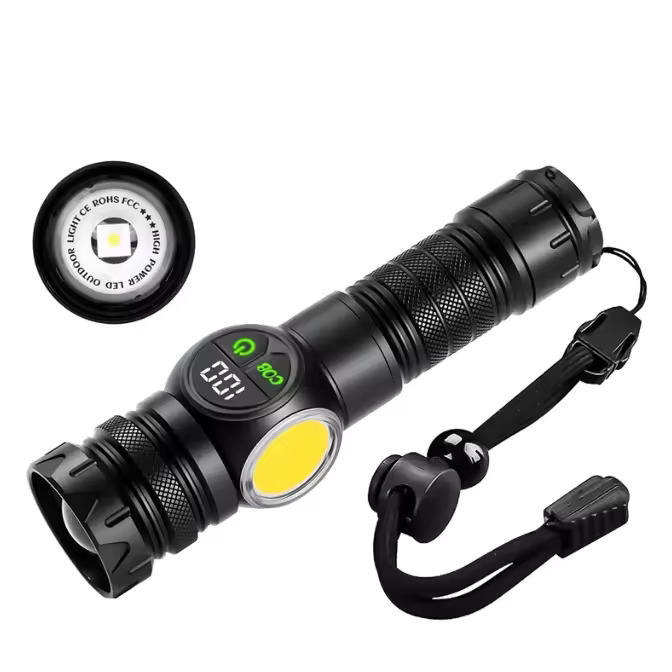 Picture of RUILANG RL-S2305 USB Rechargeable LED Flashlight Alloy Torch with Screen Digital Display Tail Magnet COB Side Light Long Distance Flashlight