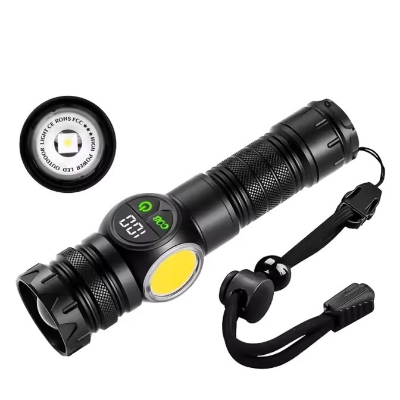 Picture of RUILANG RL-S2305 USB Rechargeable LED Flashlight Alloy Torch with Screen Digital Display Tail Magnet COB Side Light Long Distance Flashlight