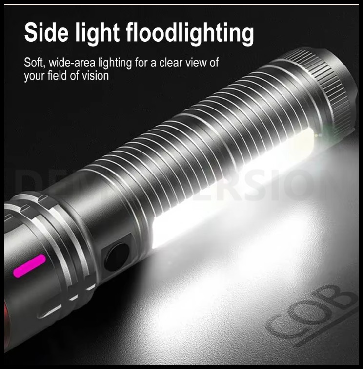 Picture of X03 Rechargeable Aluminum Alloy Body Zooming Torch Light Flashlights with COB Light Digital Display Type-C Port - Grey