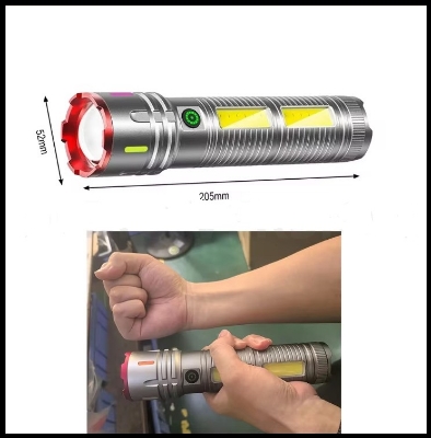 Picture of X03 Rechargeable Aluminum Alloy Body Zooming Torch Light Flashlights with COB Light Digital Display Type-C Port - Grey