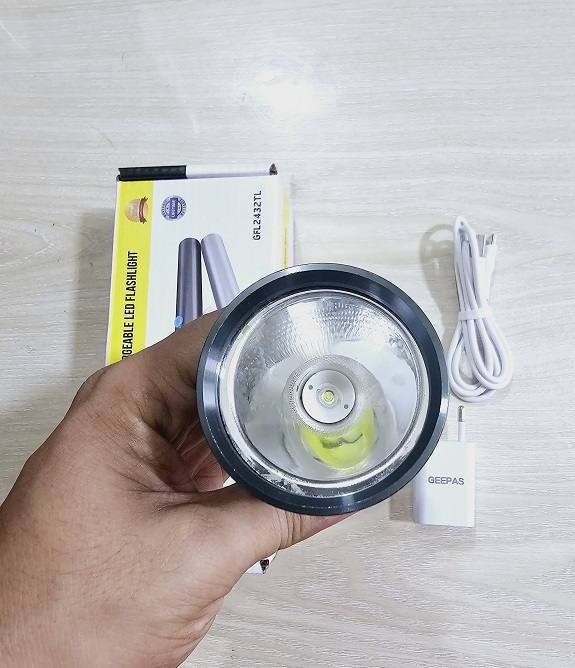 Picture of GEEPAS GFL-2432 Rechargable LED Flashlight Handheld Torch Lights Type-C Charging Port with 1200mAh Battery Life