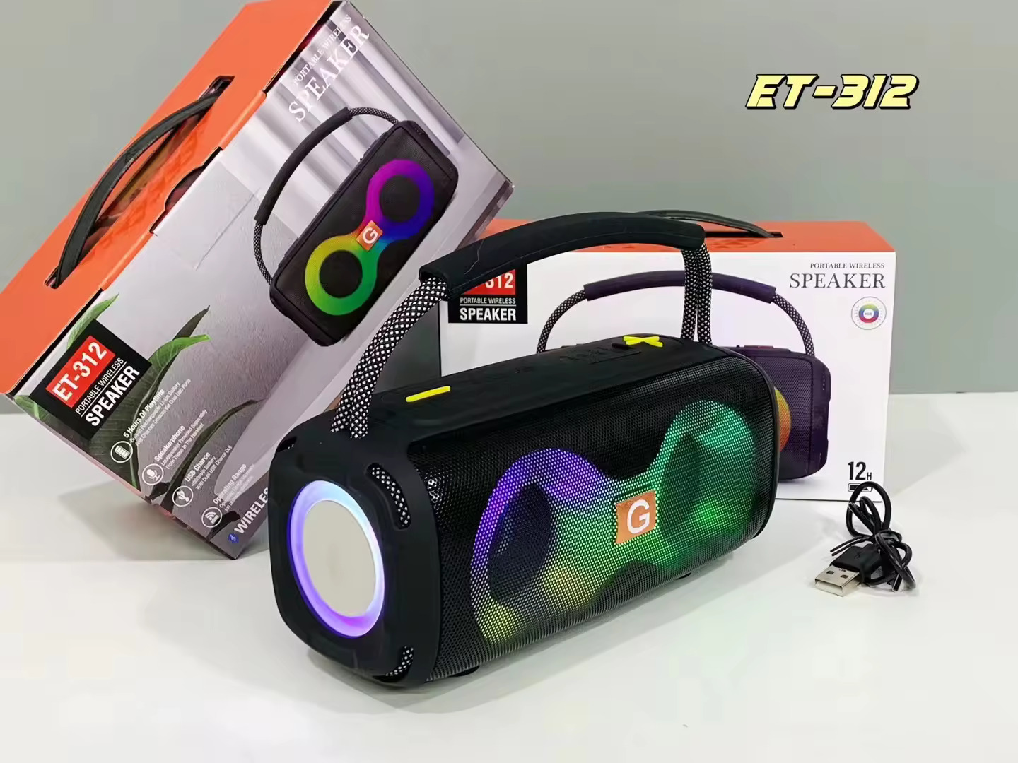 Picture of ET-312 RGB Party Speaker Double Horn Mini Outdoors Portable Speaker Box Rechargeable Speaker With Coloured Lights DJ Sound