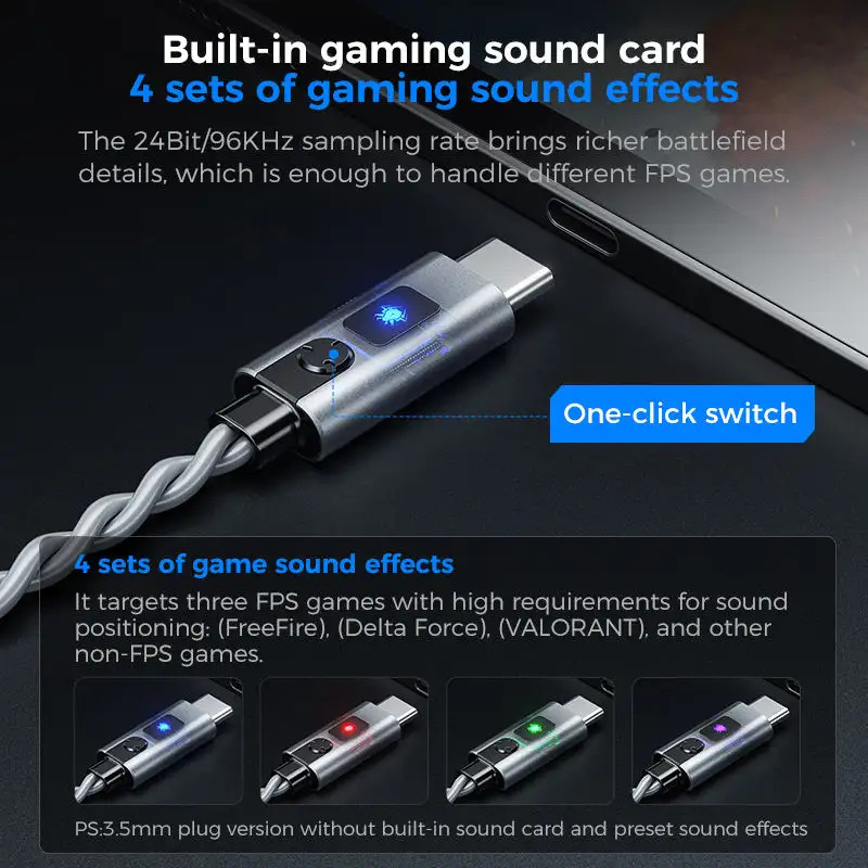 Picture of Plextone G18 Type-C Armor Gaming Earphone Headset In-ear Earbud Game Mode Microphone USB C Earphone