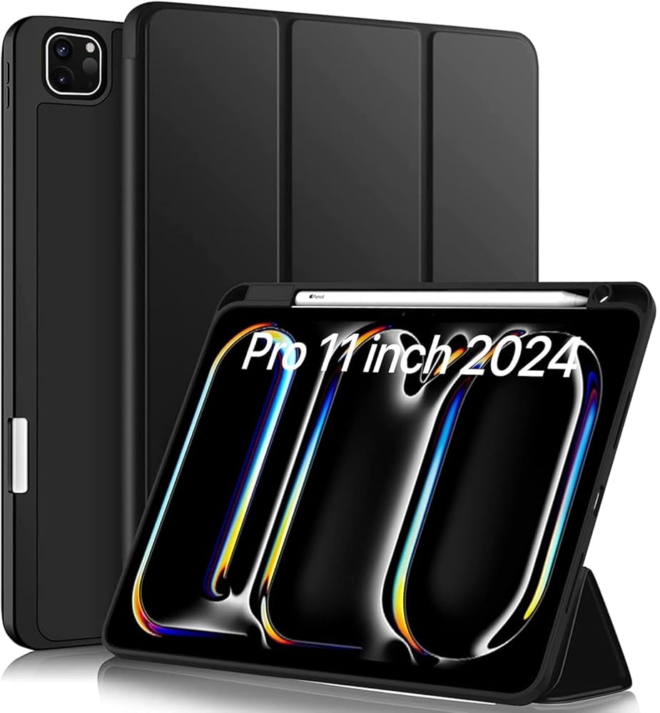 Picture of Flip Case For iPad Pro 11-inch (M4) 2024 Tri-Fold Smart Tablet PU Leather Case, Hard PC Back Shell Slim Case Multi- Viewing Angles Stand Hard Shell Folio Case Cover with Pencil Holder (iPad Pro 11 2024)