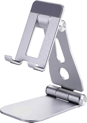 Picture of Phone Stand For desk, Mobile Stand and Phone Holder Compatible with iPhone 12, iPad, Samsung Note 20, Tablets 7-10", Adjustable Tablet Stand - Silver