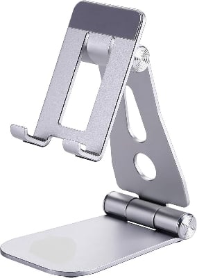 Picture of Phone Stand For desk, Mobile Stand and Phone Holder Compatible with iPhone 12, iPad, Samsung Note 20, Tablets 7-10", Adjustable Tablet Stand - Silver