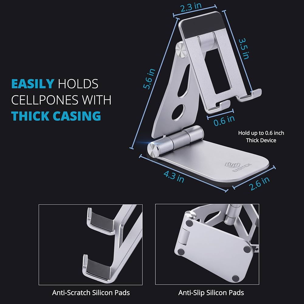 Picture of Phone Stand For desk, Mobile Stand and Phone Holder Compatible with iPhone 12, iPad, Samsung Note 20, Tablets 7-10", Adjustable Tablet Stand - Silver