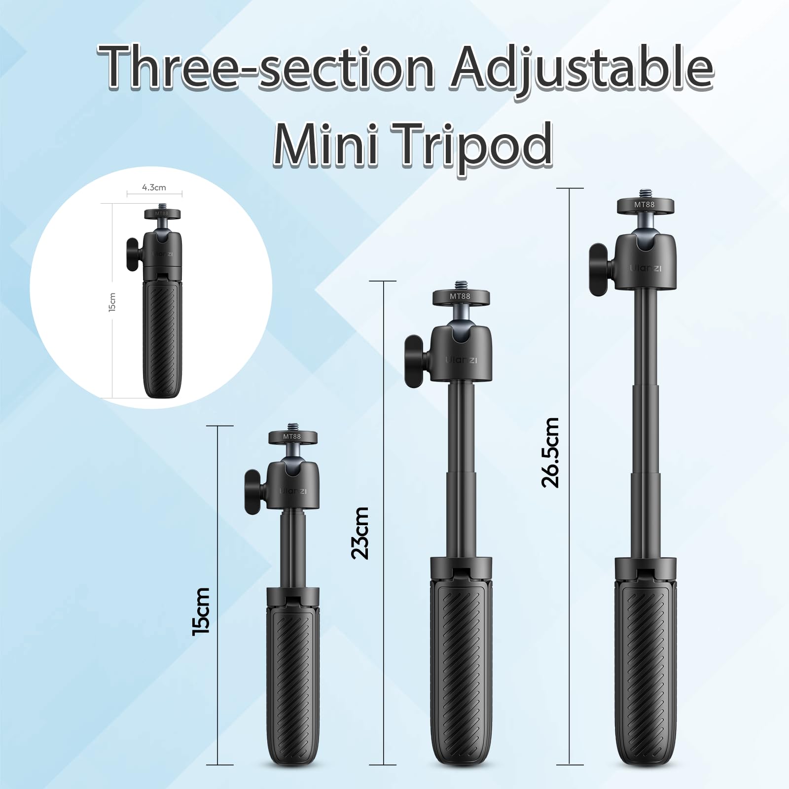 Picture of ULANZI MT88 Small Camera Tripod, Mini 3-in-1 Selfie Stick w Backpack Mount Shoulder Strap, 3-Sect Adjustable Tabletop Tripod Holder, Handheld Travel Pole for Action Camera, DJI Pocket3, Insta 360 X5