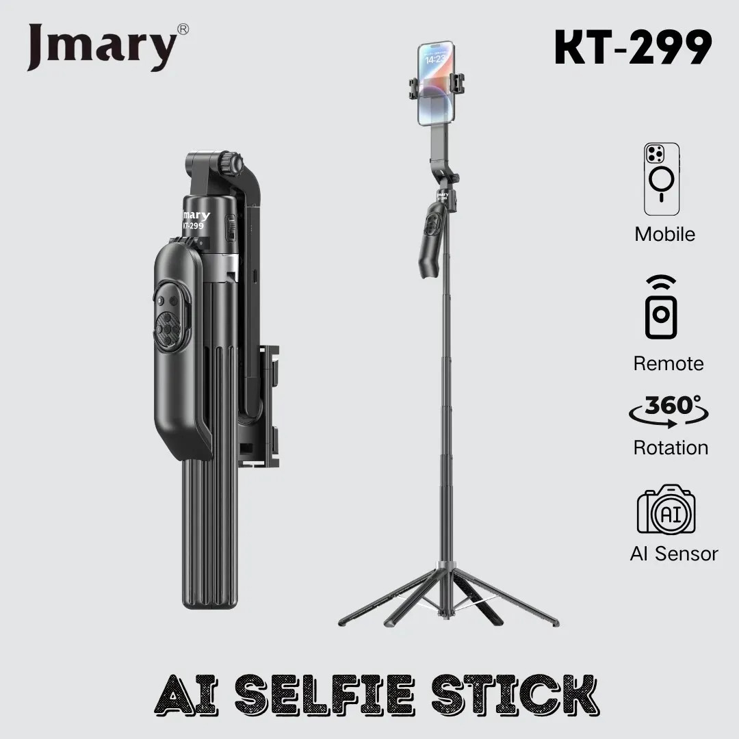 Picture of Jmary KT-299 Al Face Sensor Selfie Stick Tripod Upto 1.8 Meter long 360° Horizontal Rotation Smart Tripods