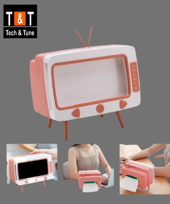 Picture of Lovely Creative Classic TV Tissue Box Holder with Phone Holder, Retro TV Shape  Phone Stand, Creative Retro TV Shaped Tissue Dispenser Box Holder, 2-in-1 Multifunctional Napkin Organizer for Bathroom Kitchen Bedroom Office