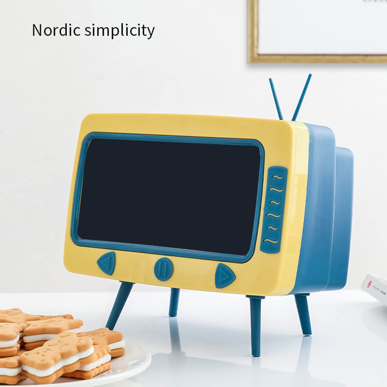 Picture of Lovely Creative Classic TV Tissue Box Holder with Phone Holder, Retro TV Shape  Phone Stand, Creative Retro TV Shaped Tissue Dispenser Box Holder, 2-in-1 Multifunctional Napkin Organizer for Bathroom Kitchen Bedroom Office