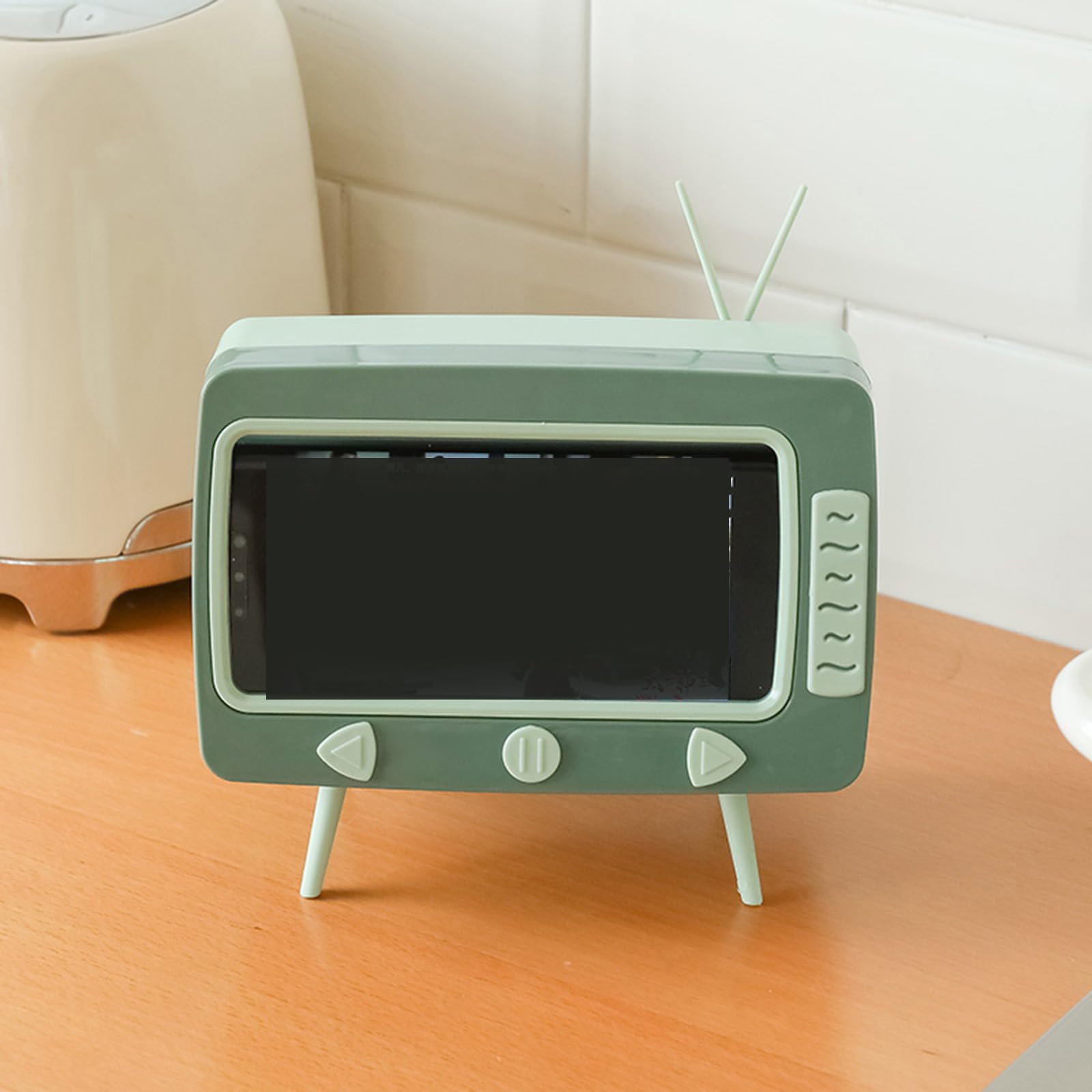 Picture of Lovely Creative Classic TV Tissue Box Holder with Phone Holder, Retro TV Shape  Phone Stand, Creative Retro TV Shaped Tissue Dispenser Box Holder, 2-in-1 Multifunctional Napkin Organizer for Bathroom Kitchen Bedroom Office
