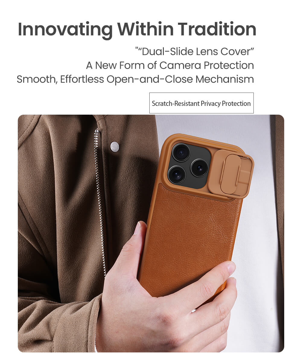 Picture of Nillkin Flip Case For iPhone 17 Pro 6.3 inches Phone Cover Leather Wallet Case Premium PU Leather Case with Card Holder Lens Cover Stand Protection Slim Fit Full Covered Flip Cover