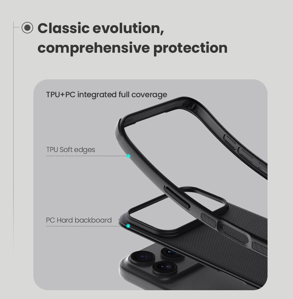 Picture of For iPhone 17 Pro 6.3 Inches NILLKIN Super Frosted Shield Pro Dual Protective Material PC and TPU Bumper Protective Case Anti-Fingerprint Matte Texture Back Cover