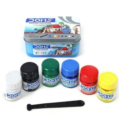 Picture of DOMS Poster Colour Set 6 Shades (10ml each) - With Free Dual Brush & Agitator - Vibrant Painting Kit for Kids