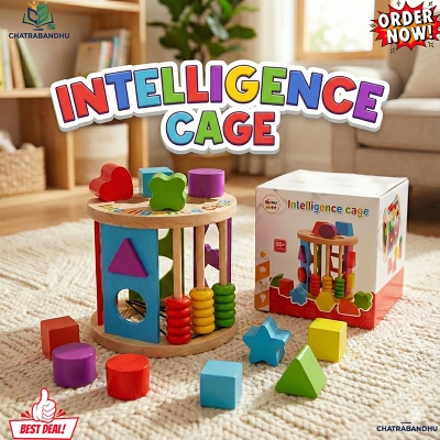 Picture of Wooden Intelligence Cage Toy for Toddlers - Shape & Color Sorting Educational Game - Occupational Therapy Aid for ASD,Educational Intelligence Cage - Brain & Hand Coordination Toy